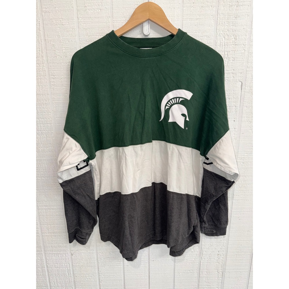 Pressbox Michigan State Spartans Women Green Colorblock Long Sleeve Tee Size S